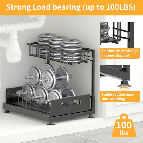 Saydear 2-Pack Black L-Shaped Under Sink Organizer with Pull-Out Drawers