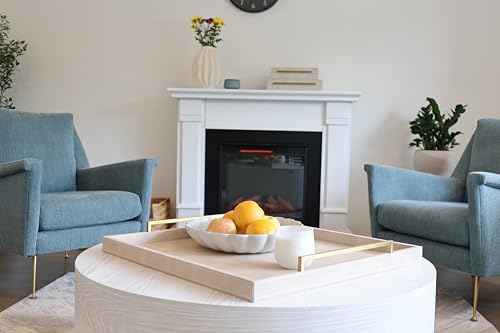 24x24 Inch Oversized Ivory Shagreen Leather Ottoman Tray with Gold Handles – Large Decorative Serving & Coffee Table Tray (Variation: Ivory-Gold Handle)