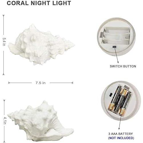 GREENIC Portable Conch Shell Beach Themed Night Light w Timer for Kids Adults Bedroom Nightstand Lamp Nautical Lighting Battery Operated, Warm White