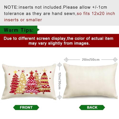 ARGOOGF Red Trees Waterproof Christmas Outdoor Pillow Cover 12x20 Inch Lumbar Cushion for Sofa & Garden Decor