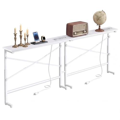 White Narrow Behind Couch Table with 2 USB-C & 4 AC Outlets - 78.8 Inch