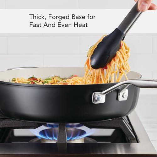 5 Quart Matte Black Hard Anodized Ceramic Nonstick Saute Pan with Lid - Oven Safe