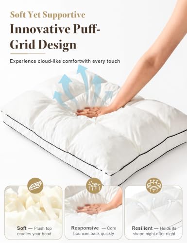 Queen Size Dual-Layer Goose Feather Down Pillow - White, Supportive & Soft