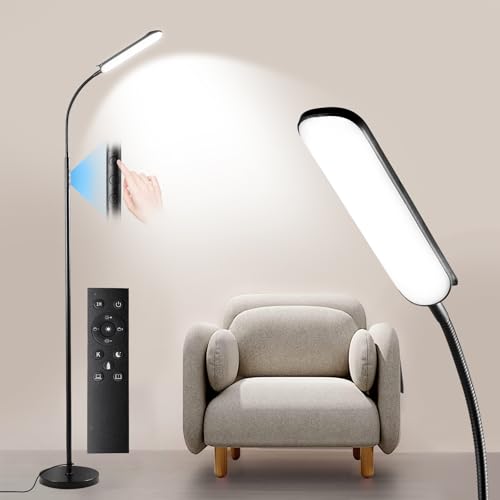 Yikuneng Dimmable LED Floor Lamp Black - Stepless Bright Reading & Living Room Light with Remote & Touch Control