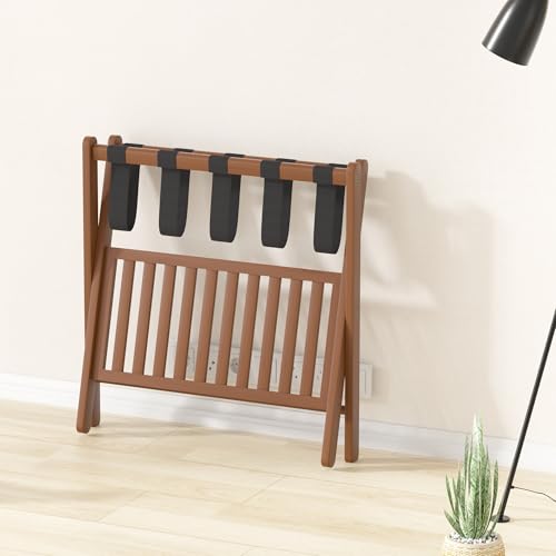 Natuvite Foldable Bamboo Luggage Rack with Storage Shelf - Chestnut Brown 1Pcs