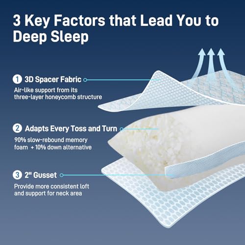 Queen Size Adjustable Shredded Memory Foam Pillow Set of 2 - Hypoallergenic Bamboo Viscose Cover