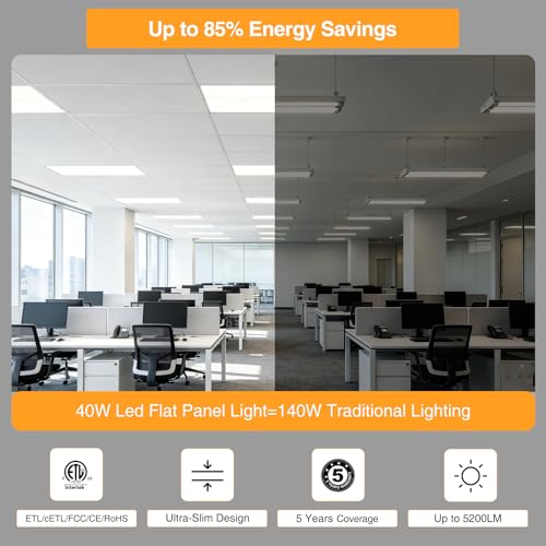 JC-LGL 1x4FT LED Flat Panel Light 2-Pack, Dimmable 5CCT, 5200LM, Recessed Ceiling