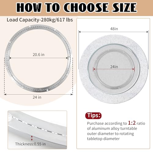24 Inch Commercial Heavy Duty Aluminum Lazy Susan Turntable Bearing - Supports 620 Lbs
