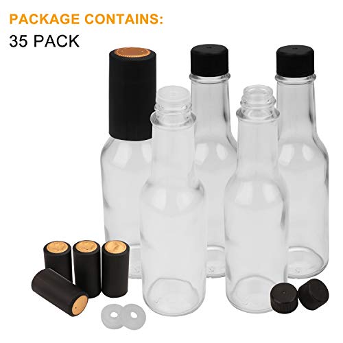 Black 35-Pack 5oz Glass Hot Sauce Bottles with Lids & Labels – Reusable Kitchen Storage
