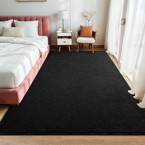 FALARK 7x10 Black Modern Minimalist Area Rug with Memory Foam Non-Slip Backing