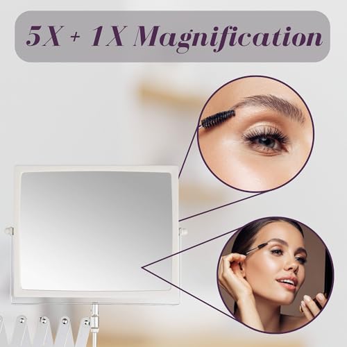 Wall-Mounted Makeup Mirror with 5X Magnification, Swivel, Chrome Finish