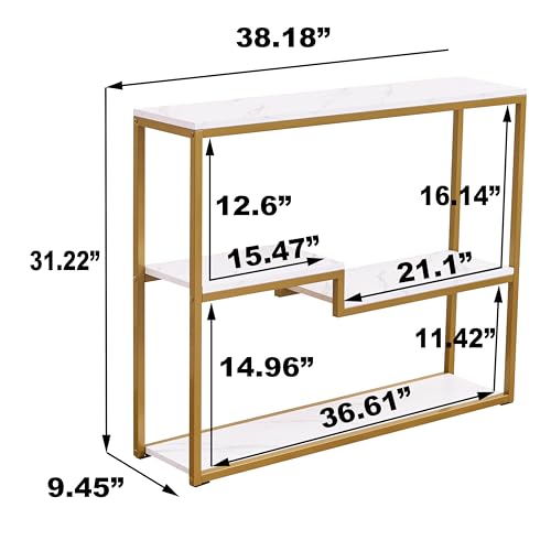 Faux Marble Console Table for Entryway - White Marble & Gold Frame, Modern Sofa Table, Space-Saving Design, 38 Inch Wide, Variation: White Marble / Multilayer