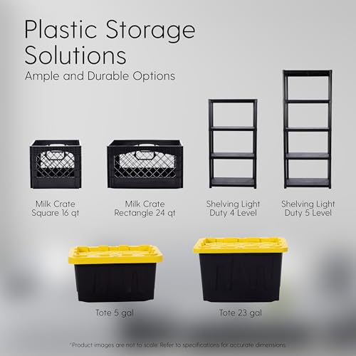 Black Plastic 24-Quart Rectangular Milk Crates 3-Pack with Handles - Heavy Duty Storage Bins