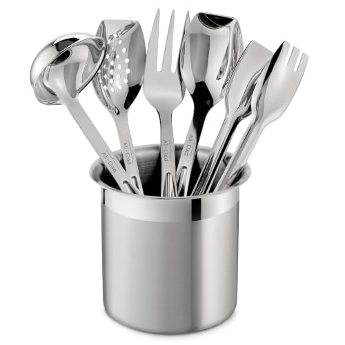 All-Clad Stainless Steel Cook & Serve 6-Piece Kitchen Utensil Set with Caddy - Durable & Dishwasher Safe