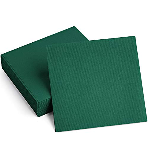 Green Linen-Feel Paper Napkins 15x15 Inches - Disposable Party & Wedding Tableware (Pack of 50)