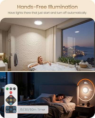 Rechargeable Motion Sensor Ceiling Light with Remote - 2 Pack, 3 Color Temperatures