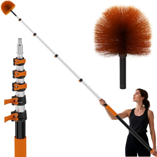 26 FT Reach Cobweb Duster with 5-20FT Telescoping Pole - Reusable & Washable for High Ceilings & Fans