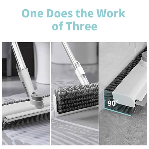 White 3-in-1 Floor Scrub Brush with Long Handle - Heavy-Duty Stiff Bristles & Scraper, 2 Pack