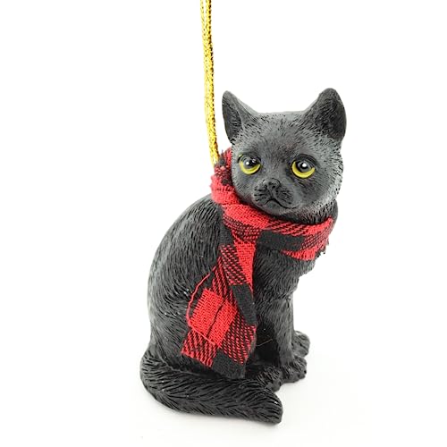 Needzo Black Cat Christmas Ornament 3 Inches (Bombay Kitty with Scarf) — Variation: Black Cat