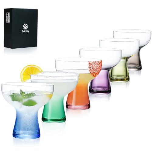 Set of 6 Colorful Stemless Margarita Glasses - Lead-Free Crystal, 10oz