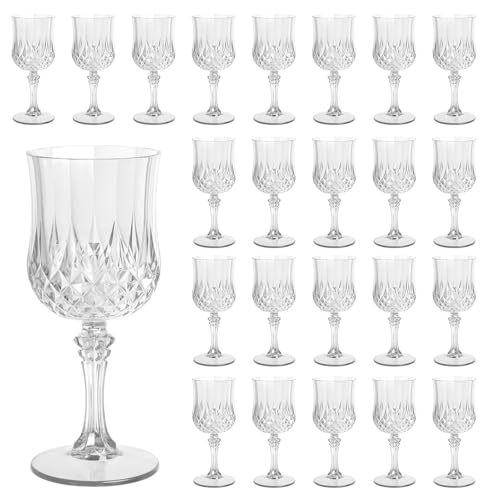 AmeLeis Clear Plastic Wine Glasses Set of 24, 7.7 oz Reusable Goblets for Wedding & Party