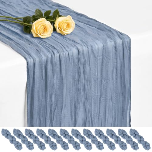 Showgeous 12 Pack Dusty Blue Cheesecloth Table Runners 17x108 Inches Boho Home Decor