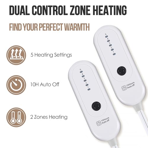 ESTINGO Queen Size Electric Heated Blanket with Dual Controls - A-milk Coffee