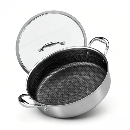 COOKER KING 5 Qt Stainless Steel Hybrid Sauté Pan with Lid, Nonstick Braiser & Chicken Fryer