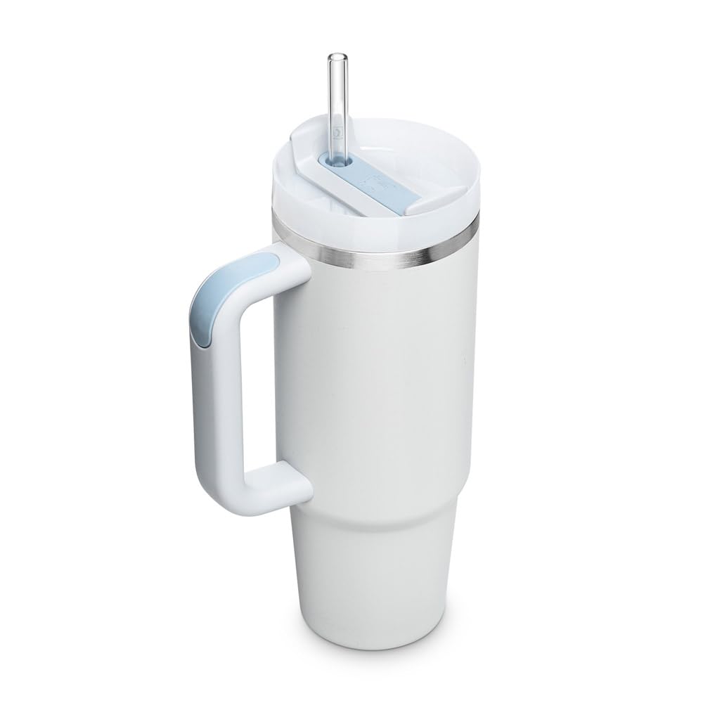 Halm Glass Straws - 6x 11 inch Long Replacement for Stanley Cup 30 OZ Bottles + Plastic Free Cleaning Brush - Dishwasher Safe - Sustainable, Water Bottles