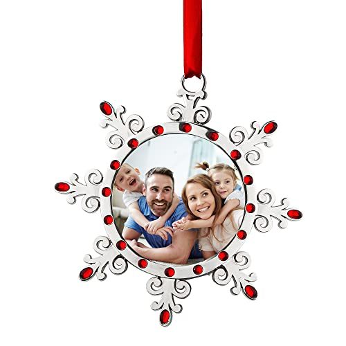 Joiedomi Christmas Photo Ornament, Snowflake Tree Decoration Photo Frame Family Ornaments with Red Gems for Christmas Decorations, House warmings