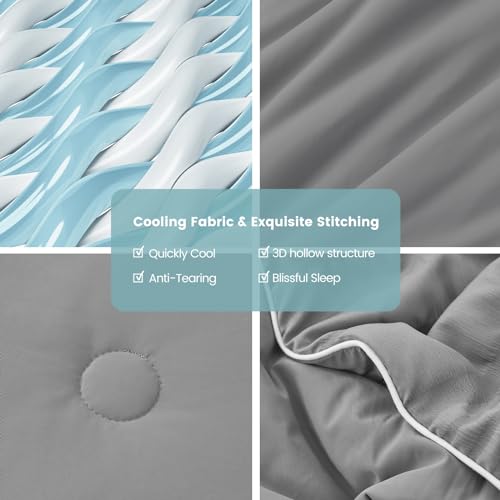 King Size Reversible Cooling Comforter with Seersucker & Silky Sides - Dark Grey
