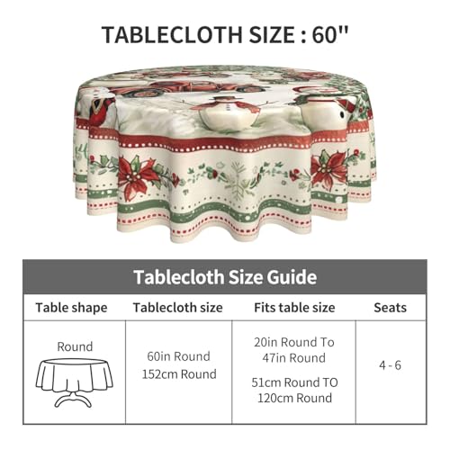 DEKIFNHG 60" Christmas Round Tablecloth - Snowman Truck Tree Holiday Party Decor