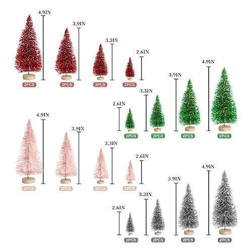 8 Pcs Mini Christmas Tree,Artificial Small Christmas Trees with Wood Base,Bottle Brush Trees Silver Xmas Tree for Christmas Decoration Winter Ornaments DIY Crafts