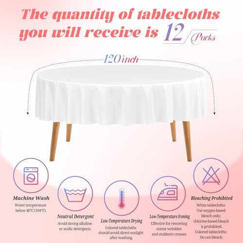 12-Pack White Round Tablecloths 120 Inch Washable Polyester for Weddings & Events - Variation of THIS listing
