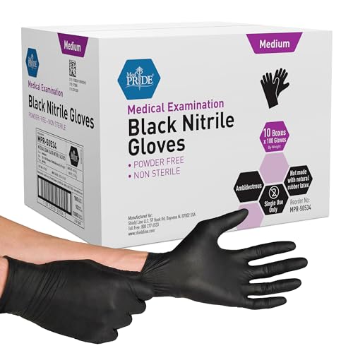 MED PRIDE Black Nitrile Gloves - 4 Mil Powder-Free, Medium, 1000-Count Variation of THIS listing