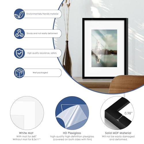 16x20 Black Picture Frame Set of 6 Wall Mount Display - Sturdy Wood
