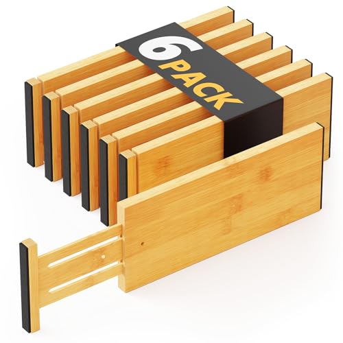 SpaceAid Bamboo Drawer Dividers 4.65''High Expandable 12.5-17'' Organizer for Clothes and Dresser, Natural, 6 Pack