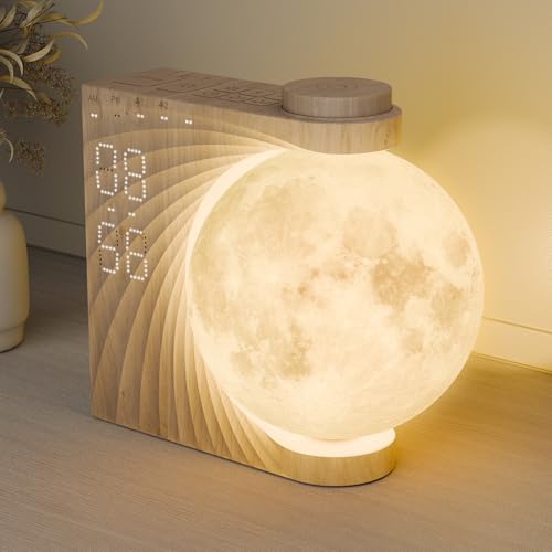 Wood Grain Sunrise Alarm Clock with Night Light & White Noise Machine - Dual Alarms for Heavy Sleepers