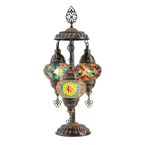 Mozaist Cappadocia Balloon Turkish Mosaic 3 Globe Table Lamp with E12 Bulbs, US Plug