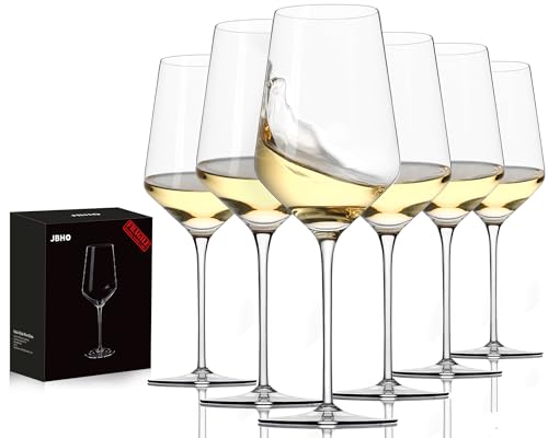 Set of 6 Lead-Free Crystal Wine Glasses - Hand Blown Thin Rim for Red & White Wine - Gift Ready