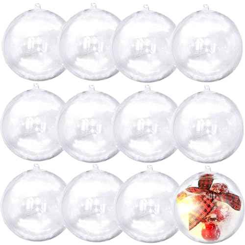 12Pack 80mm Clear Christmas Ball Ornaments, 3.14IN Fillable DIY Craft Plastic Balls Transparent Xmas Decor Balls - Fillable Bauble Ball Ornaments for Holiday Wedding Party D?cor