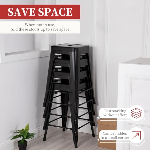Black Metal Bar Stools Set of 4 - 24 Inch Counter Height Stools