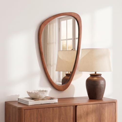 WallBeyond Walnut Irregular Wall Mirror 30x19 Inch Modern Decorative Art