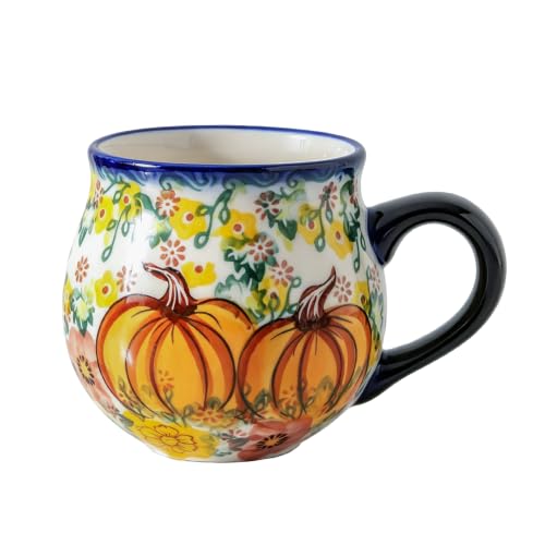 ALMA 12oz Handpainted Pumpkin Ceramic Coffee Mug with Handle (Pumpkin Variant)