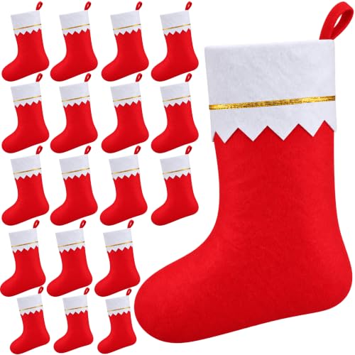 Seifar 20 Pack Red Christmas Stockings 15 Inch with White Cuff & Gold Trim