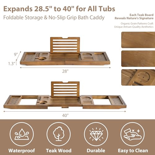 Realgulf Walnut Adjustable Bamboo Bathtub Tray Caddy 28.5-40 Inches