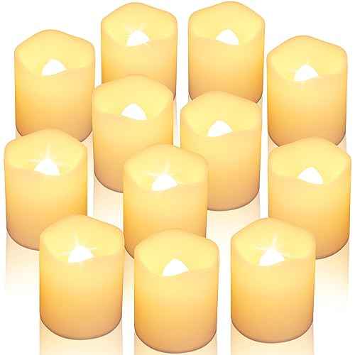 SHYMERY Flameless Votive Candles with Timer,12 Pack Last 15 Days Battery Operated Flickering LED Candles,18 Hours Off in 24 Hours Auto Tea Lights for Halloween Christmas Wedding Decorations1.48 x1.6