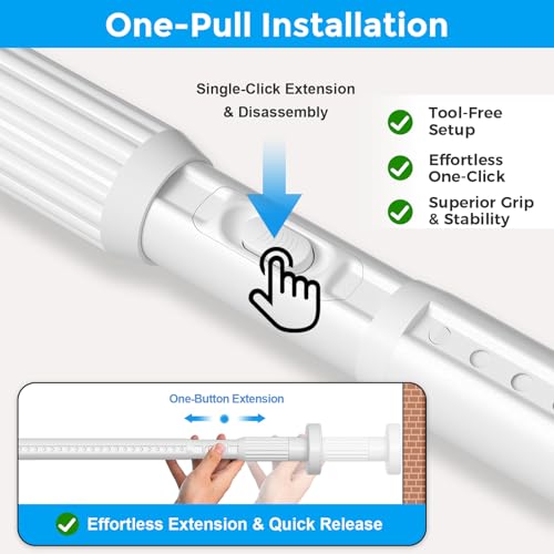 41-146 Inch Heavy Duty Tension Curtain Rod Set - White, One-Click Extension