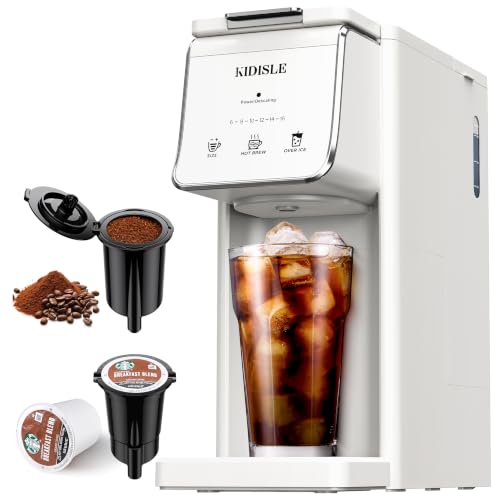 KIDISLE Single Serve K Cup & Ground Coffee Maker, Hot Iced Brew, White