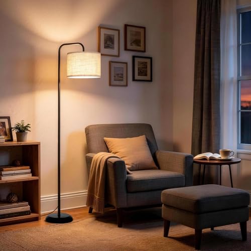 Floor Lamp with 3 CCT Bulb - Black Standing Lamp for Living Room - Variation: Black / 3 Color